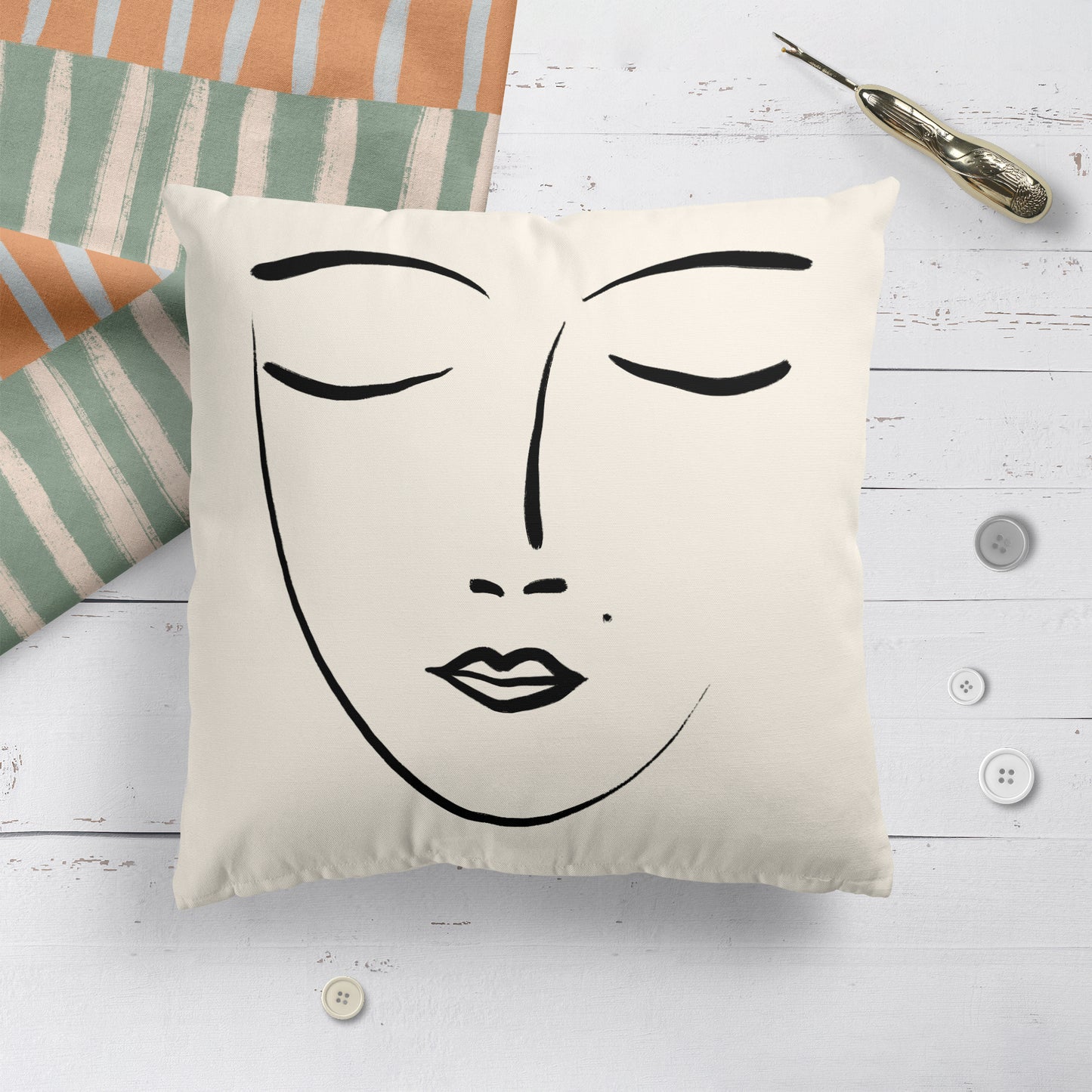 Rustic Throw Pillow with Woman Face