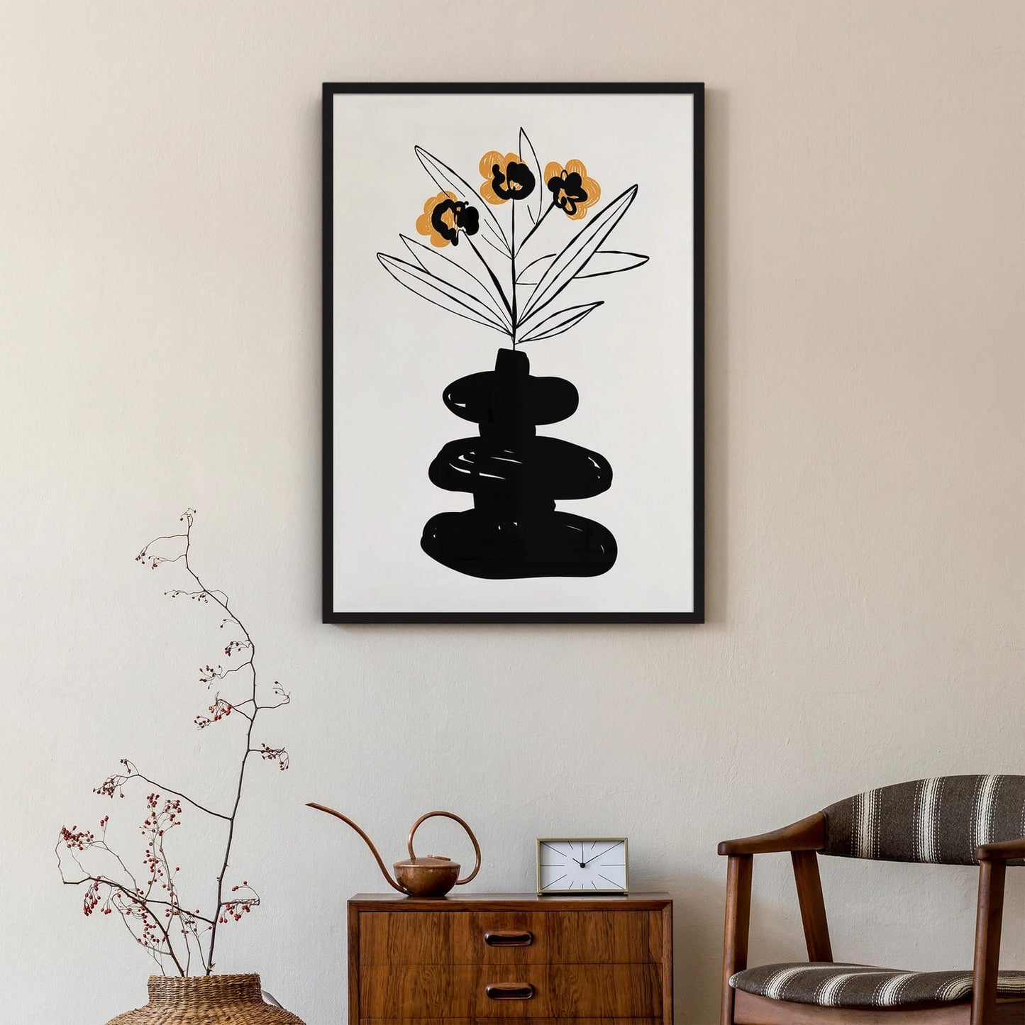 Set of 2 Handdrawn Black Ink Floral Edge Style Posters