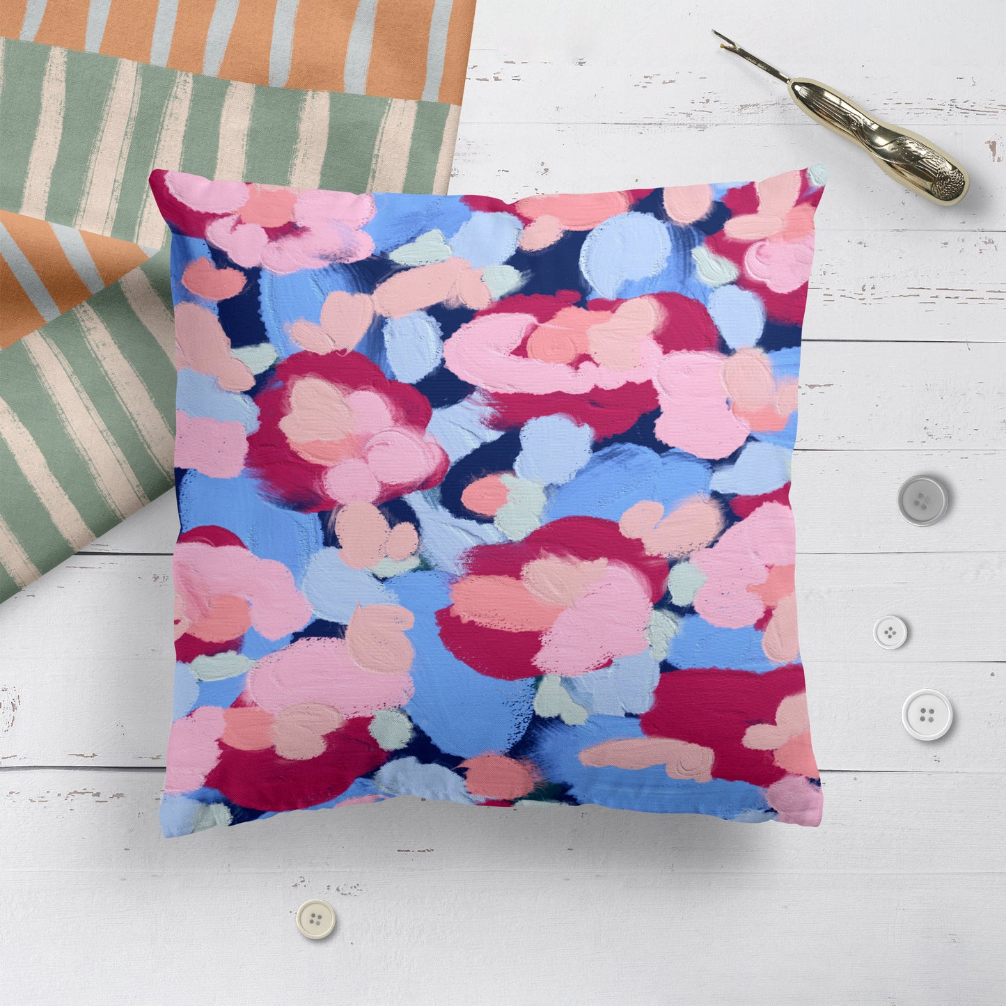 Colorful Painted Floral Throw Pillow