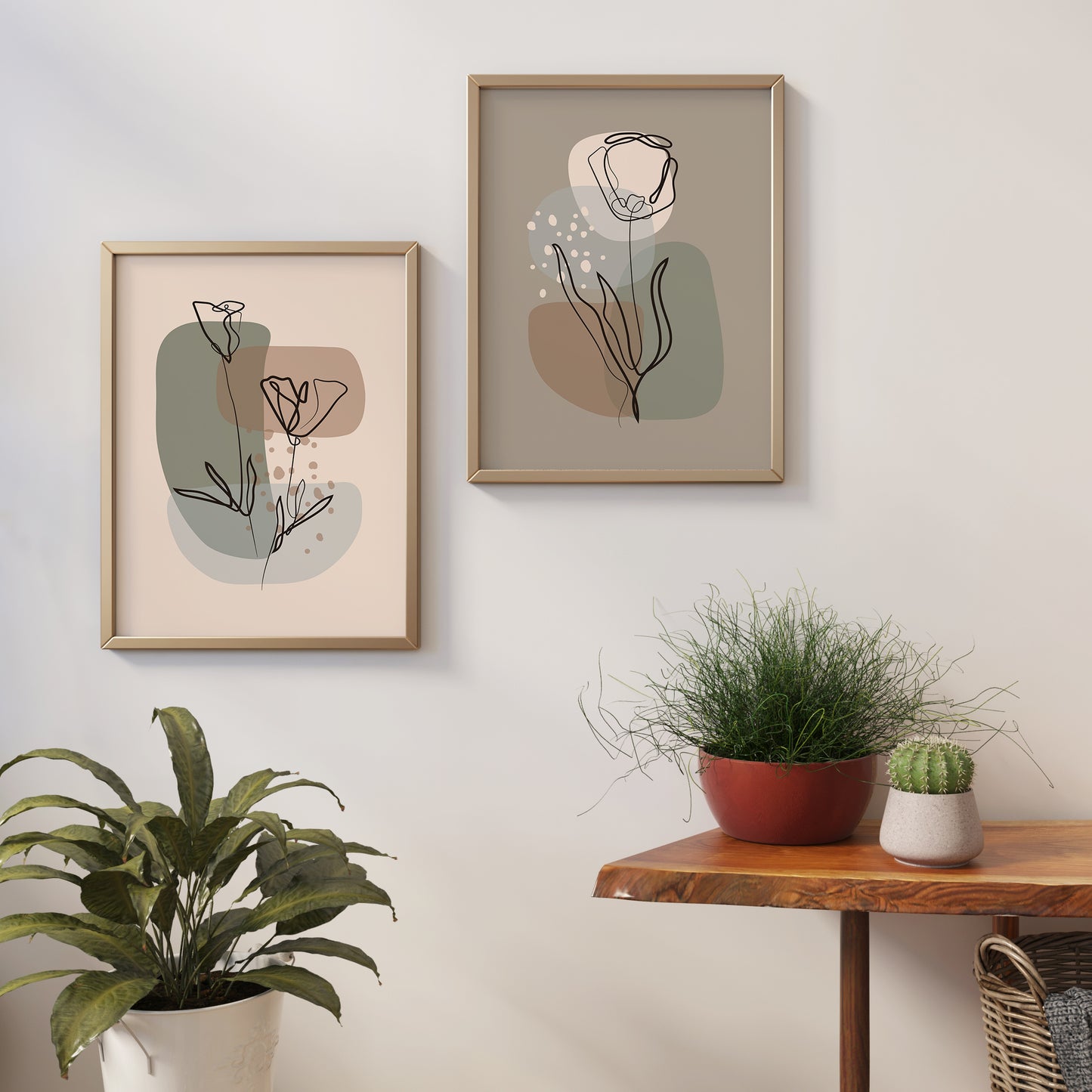 Set of 2 Boho Floral Line Art Posters