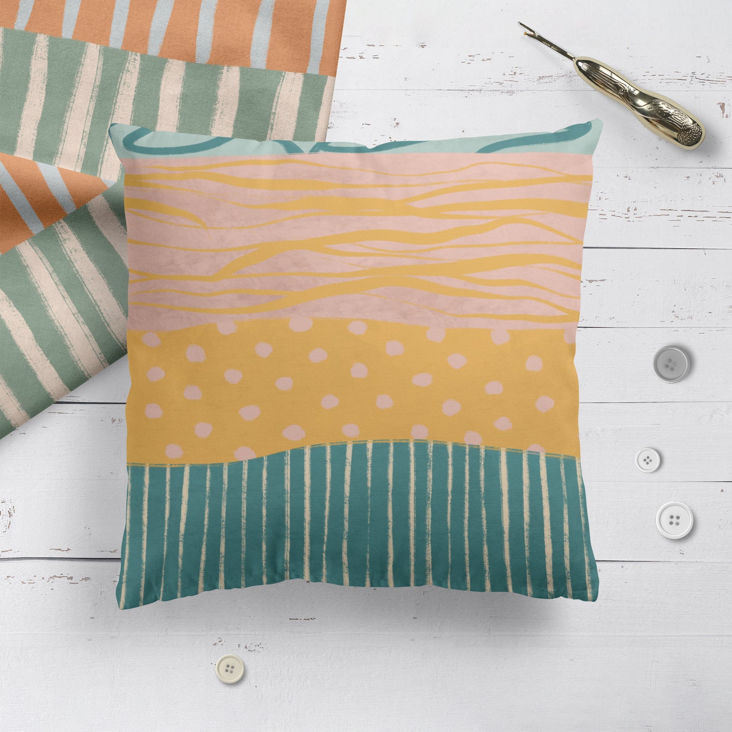 Aesthetic Retro Colorful Pattern Throw Pillow