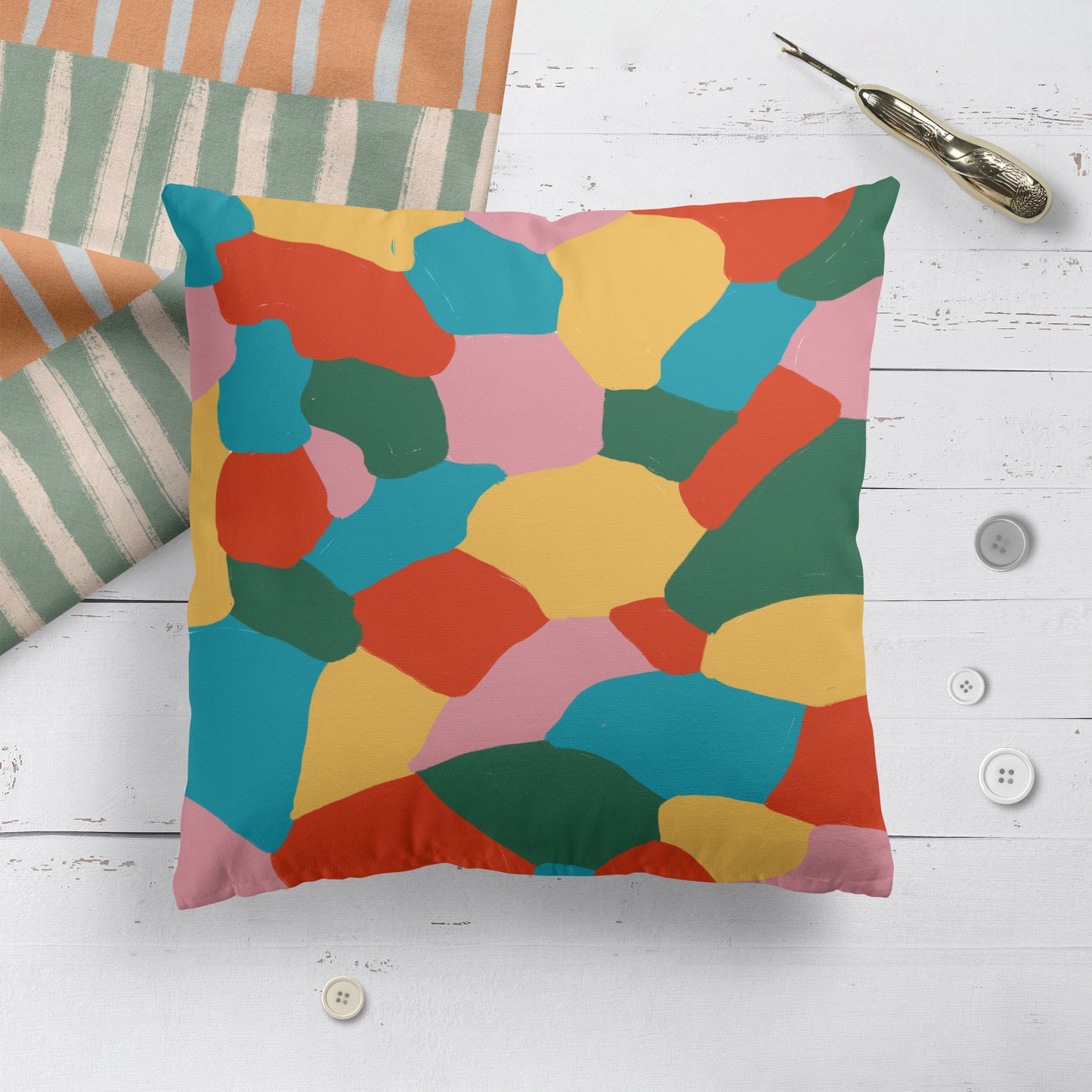 Colorful Mid Century California Pattern Throw Pillow