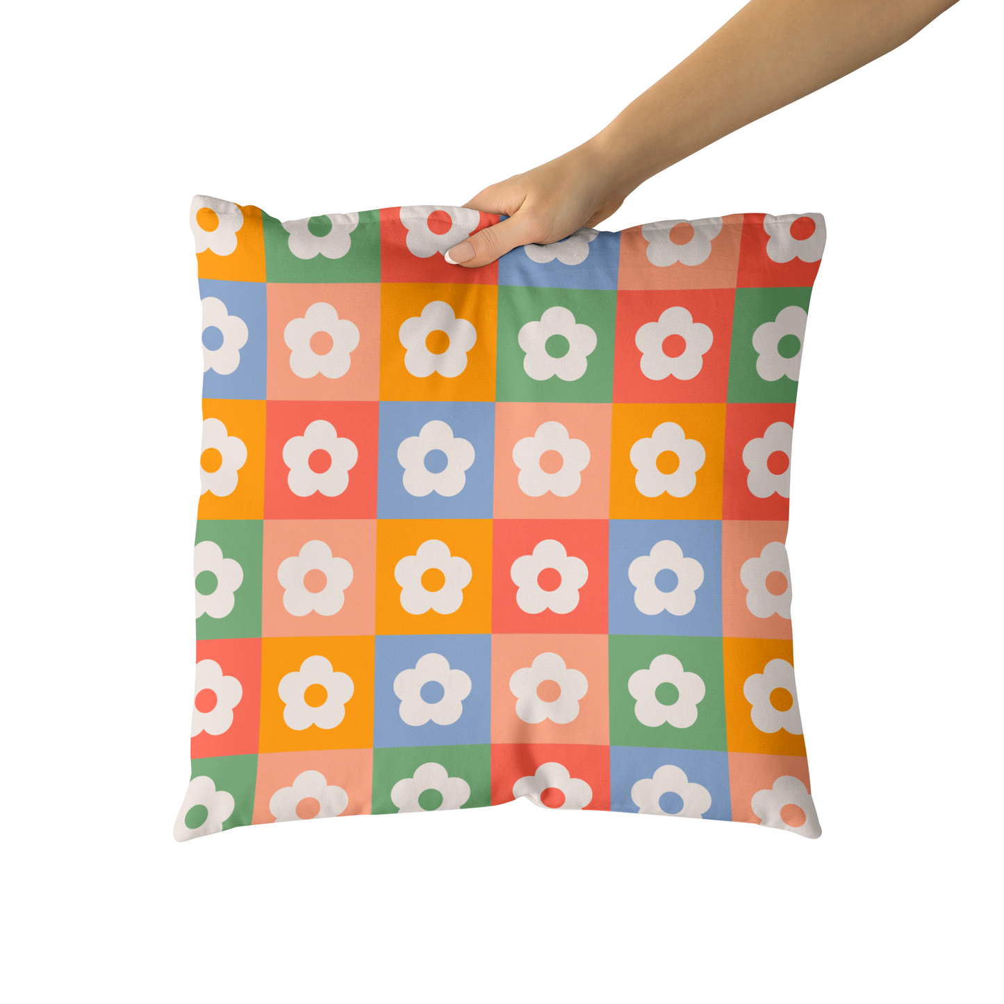 Colorful Retro Flowers 50s 60s 70s Throw Pillow