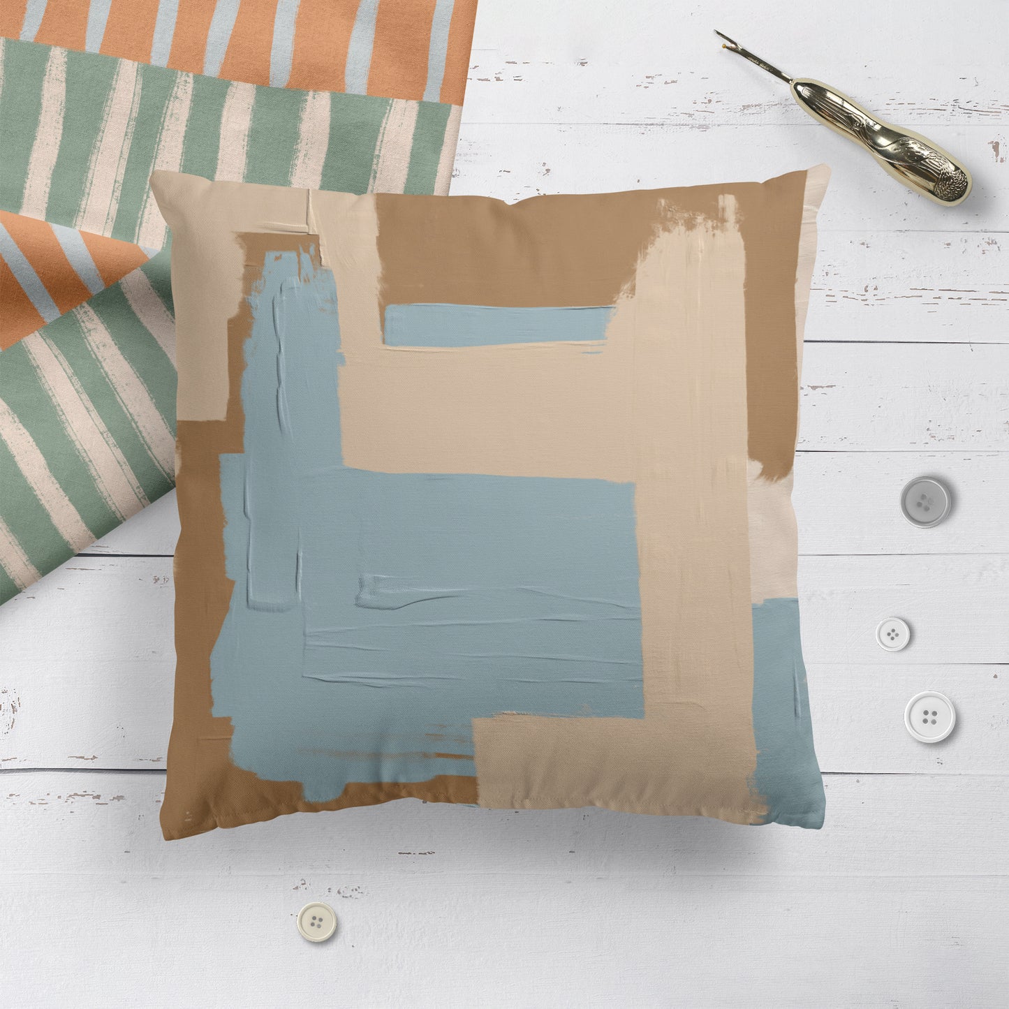 Blue Beige Classic Modern Art Throw Pillow