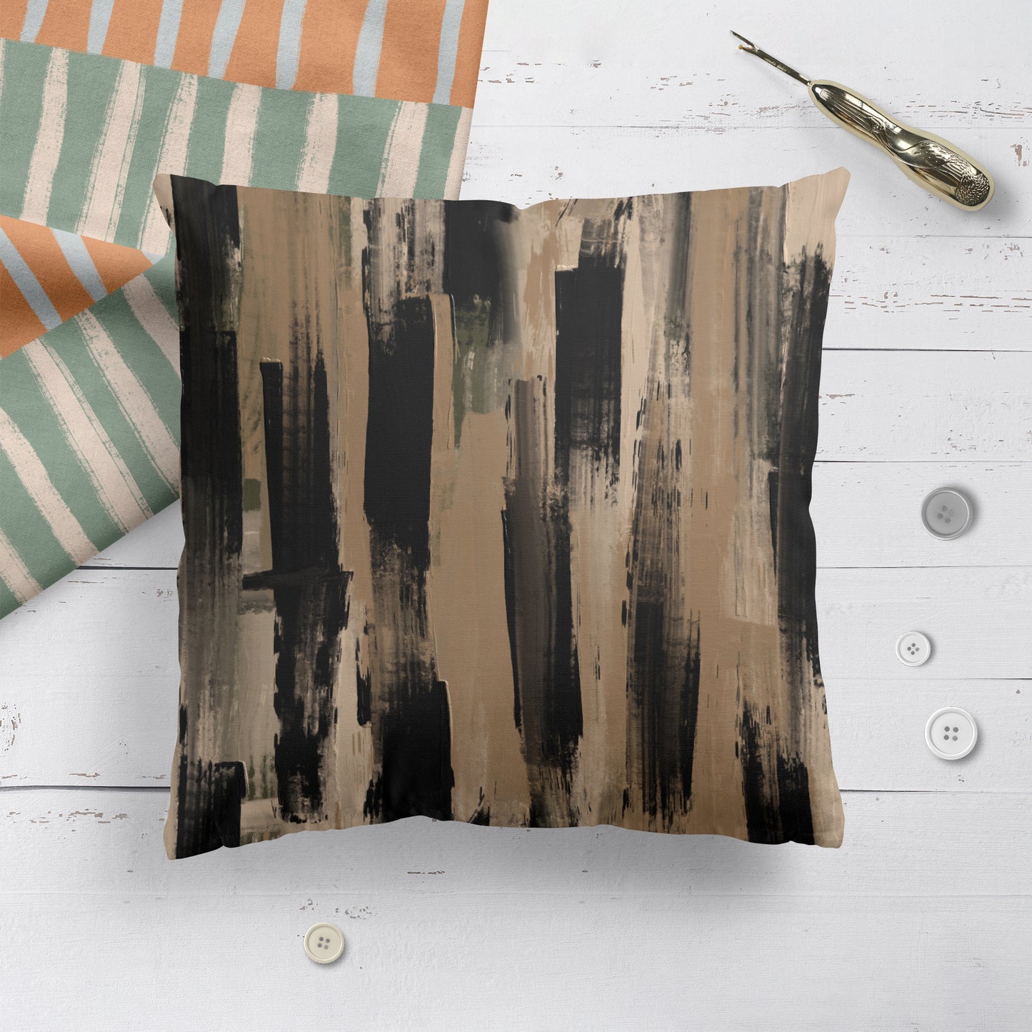 Painted Brown Abstract Art Throw Pillow