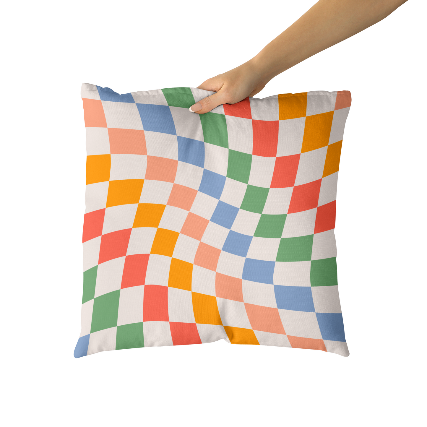 Colorful Wavy Checkboard Throw Pillow