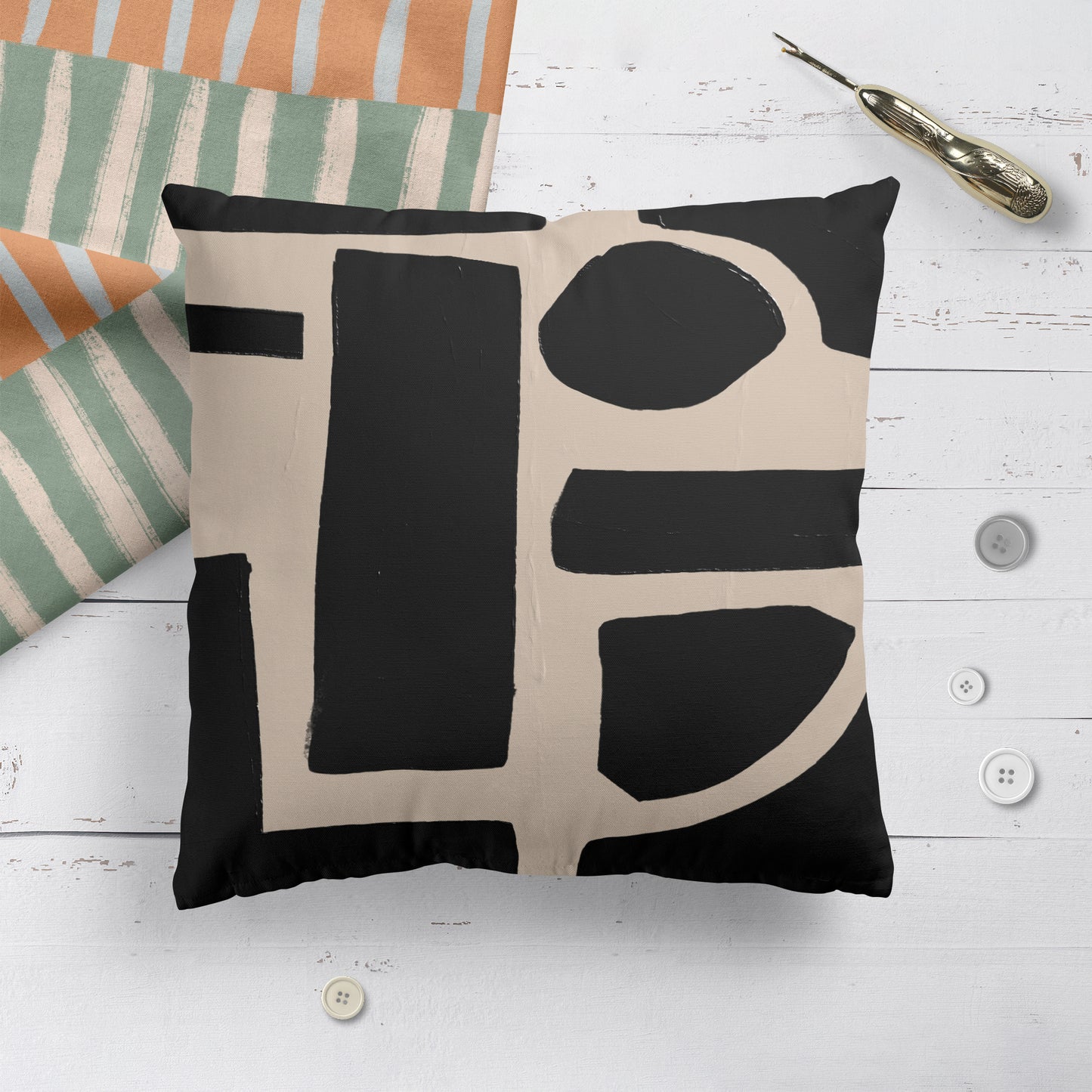 Black Geometric Shapes Throw Pillow