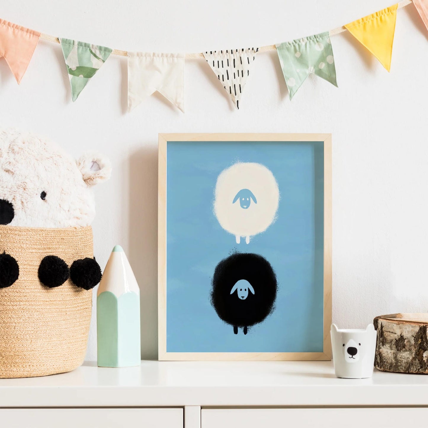 Black and White Sheep Nursery Poster