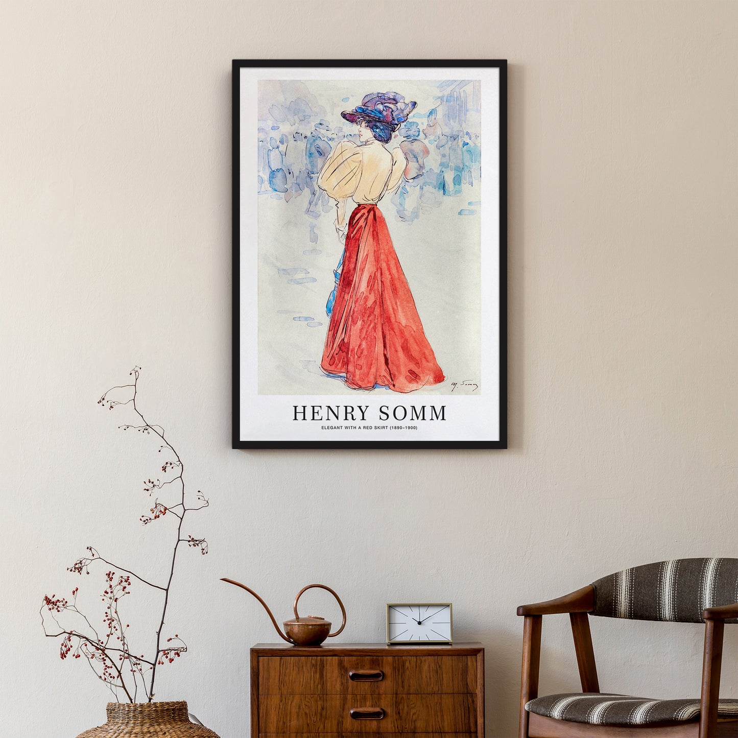 Henry Somm, Elegant with a red skirt Poster