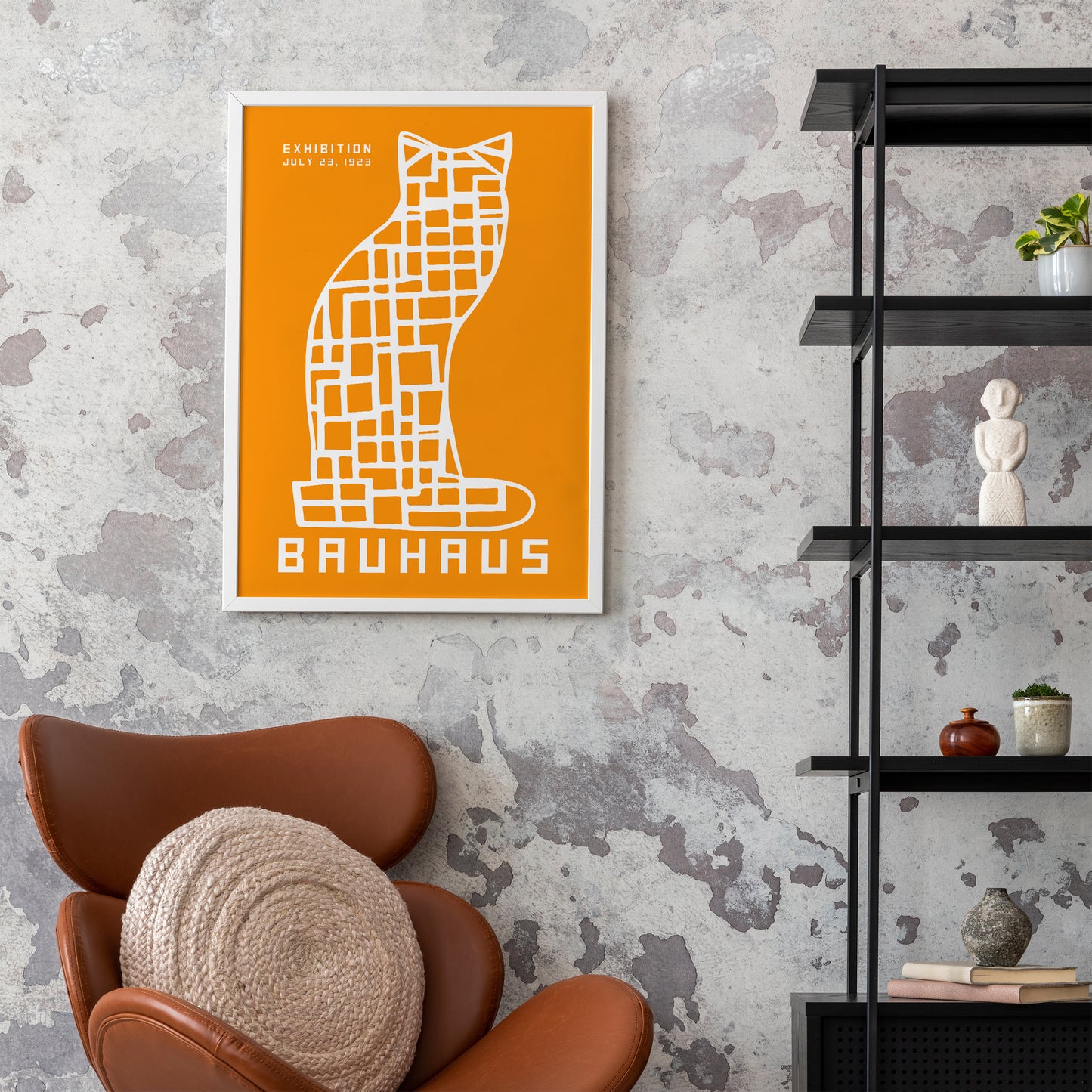 Yellow Geometric Cat Bauhaus Poster