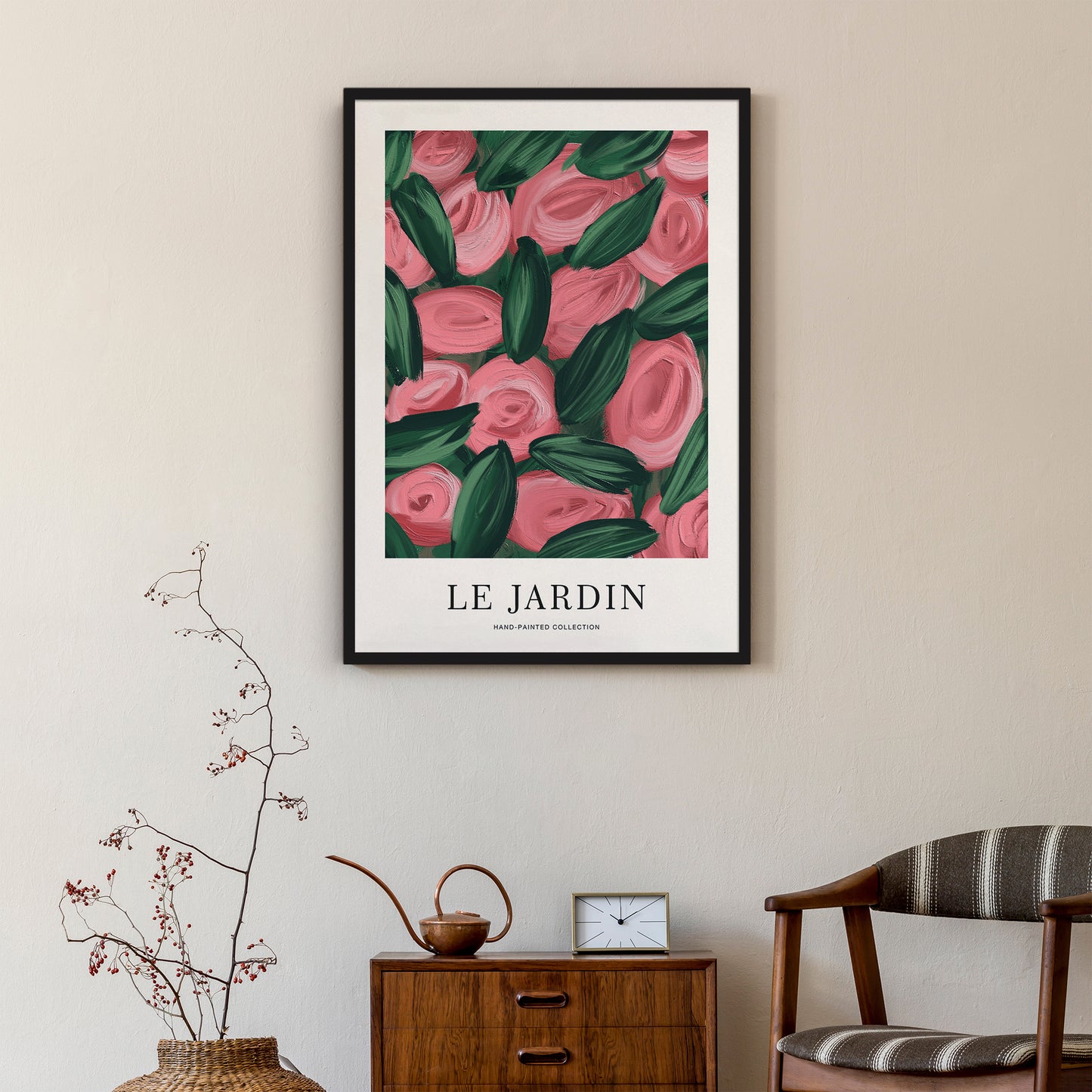 Le Jardin Pink Roses Handdrawn Poster