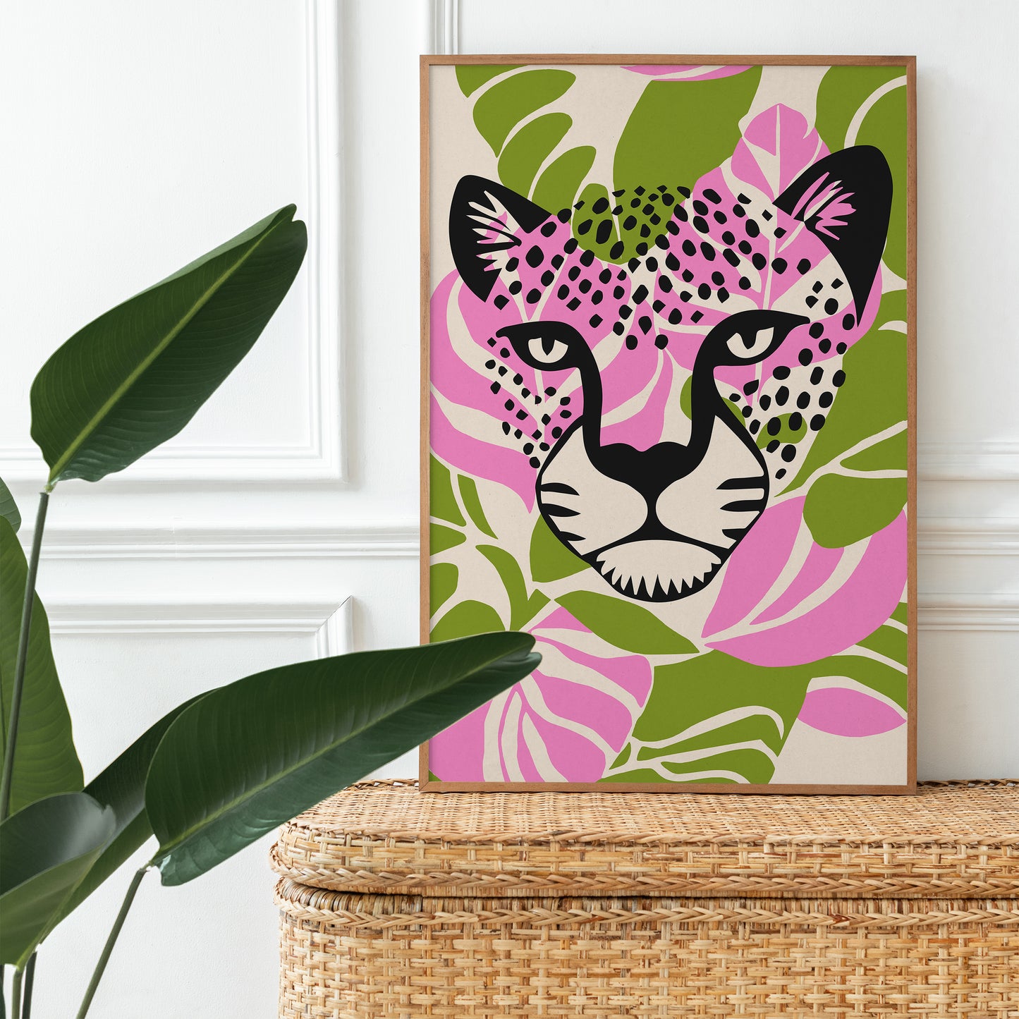 Pink Monstera Jungle Cheetah Poster
