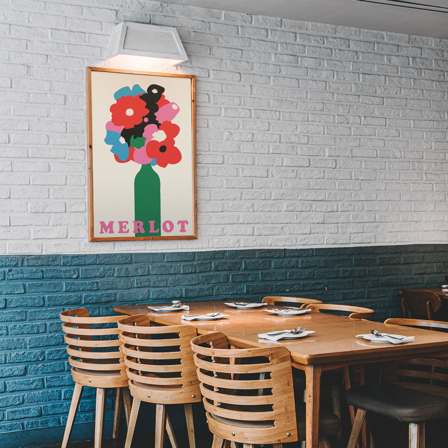 Retro Merlot Wine with Flowers Poster