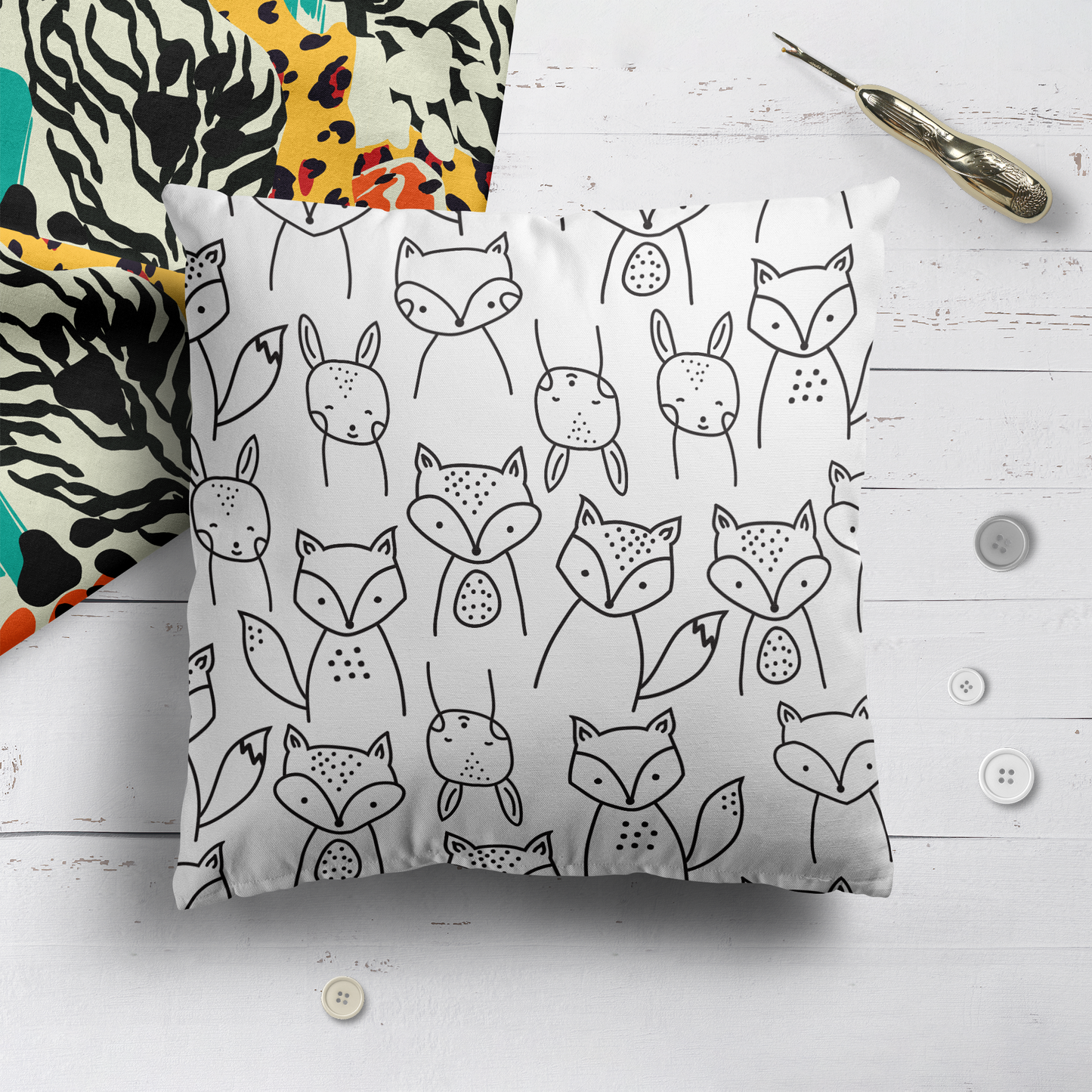 Cute Little Foxes White Throw Pillow