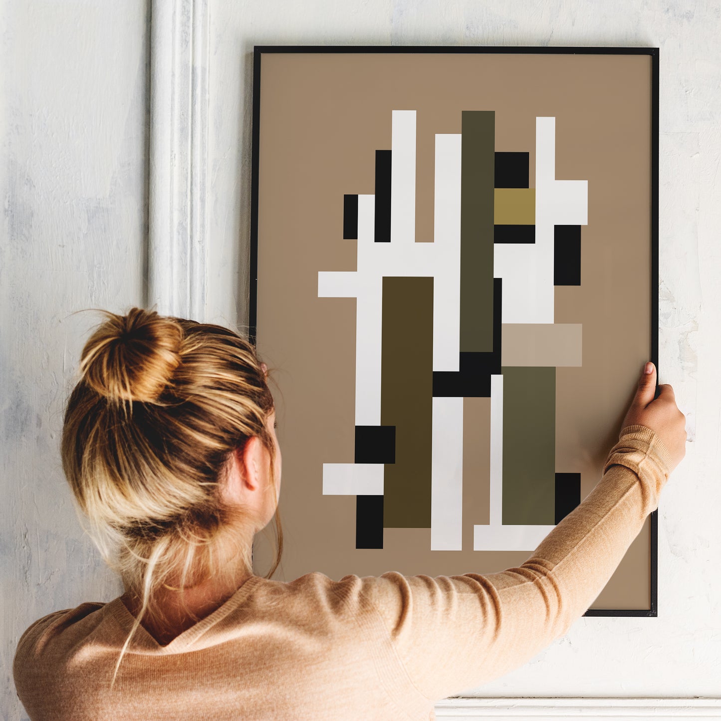 Modern Geometric Color Blocks in Beige Poster