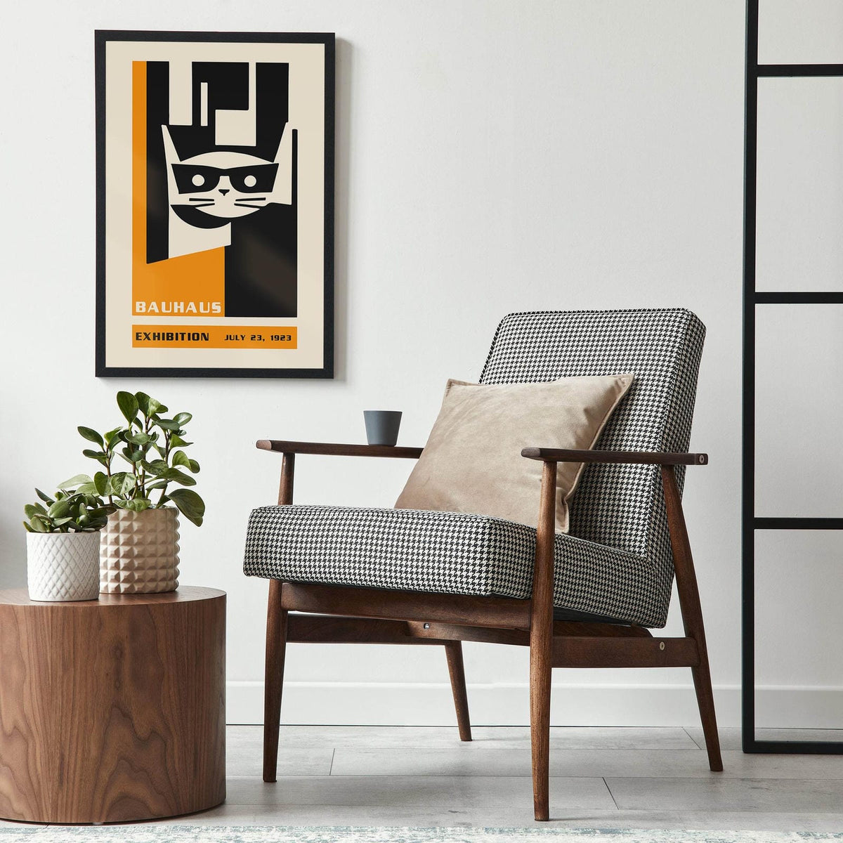 Yellow Bauhaus Retro Cat Poster - HypeSheriff Europe