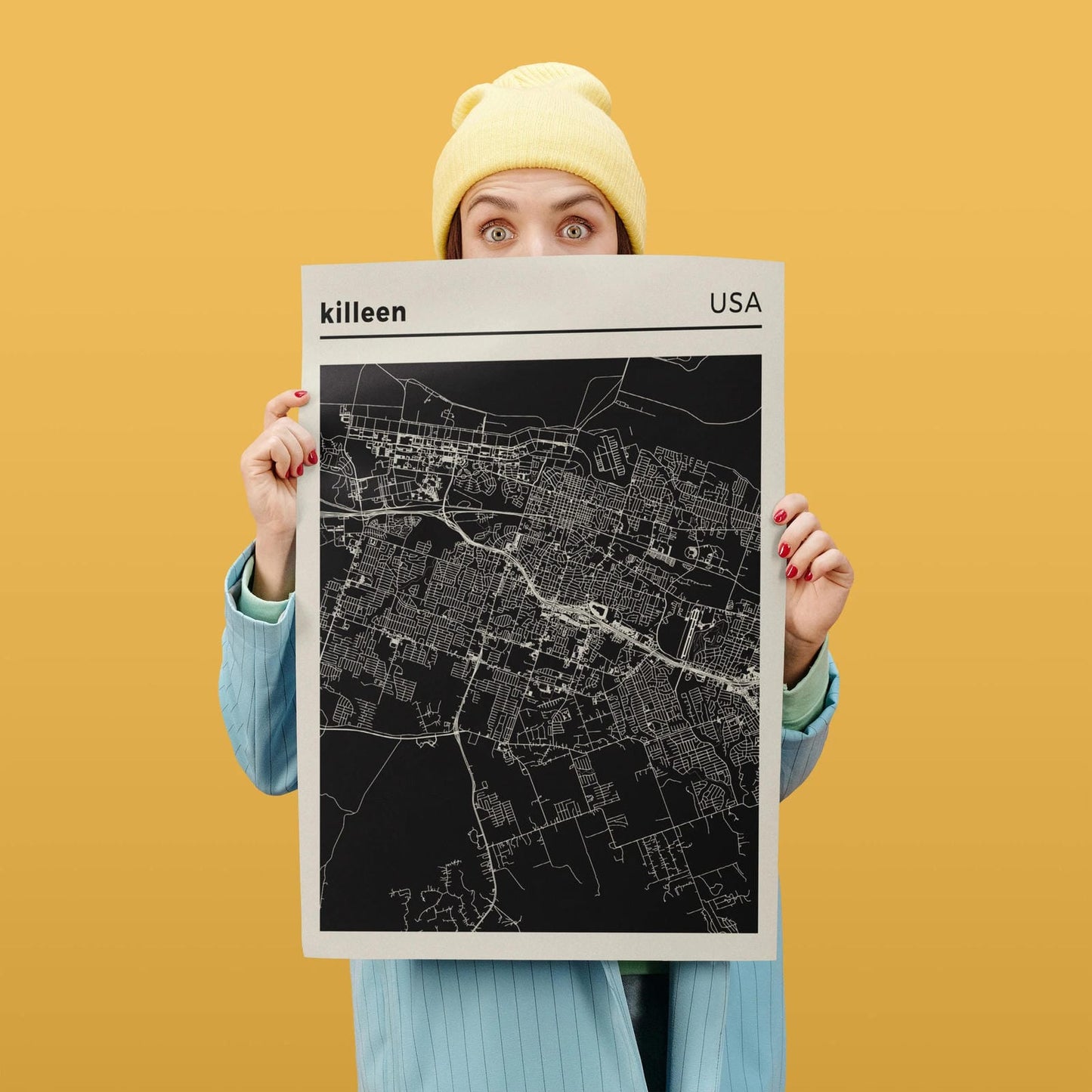 Killeen, Texas - black and white city map