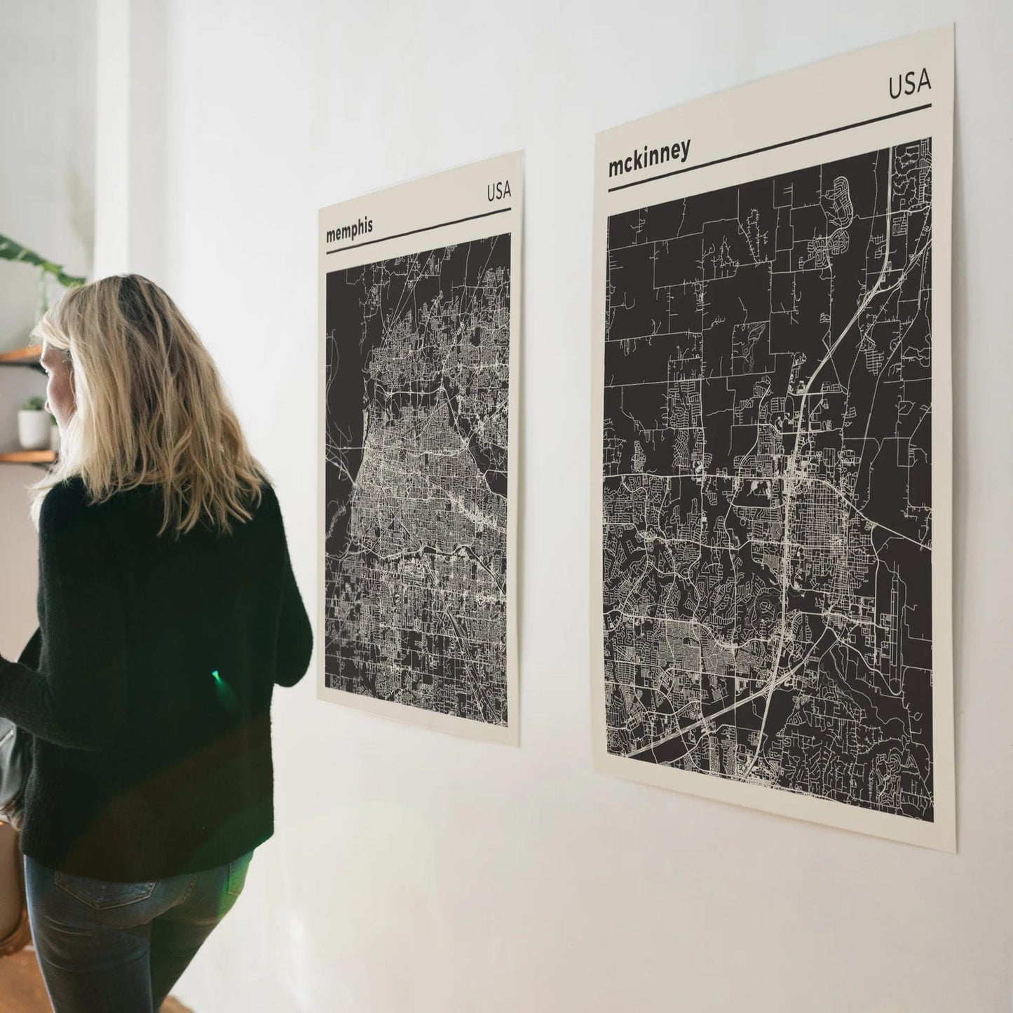 McKinney, USA. Black and White Map Poster