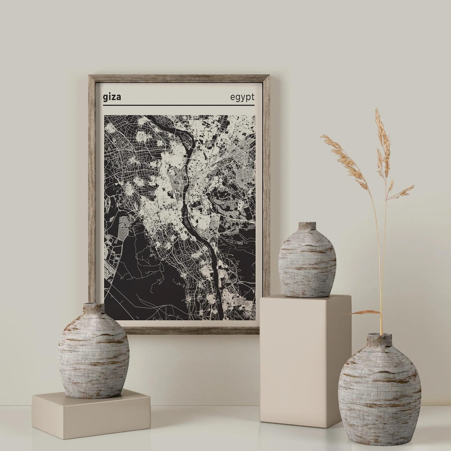 Giza, Egypt City Map - Black and White Poster