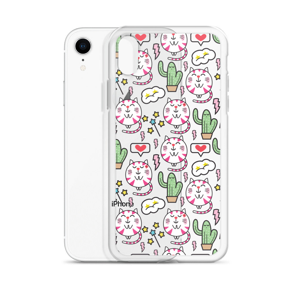 Pattern with Cat and Cactus iPhone Case