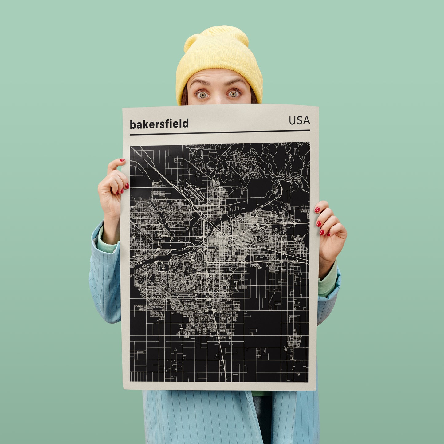 Bakersfield, California City Map Poster