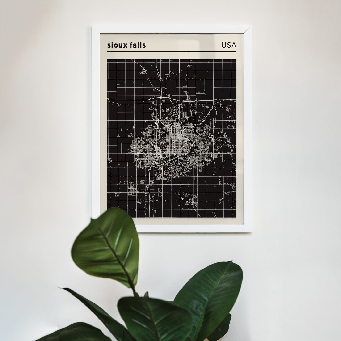 Sioux Falls USA City Map - Black and White Poster