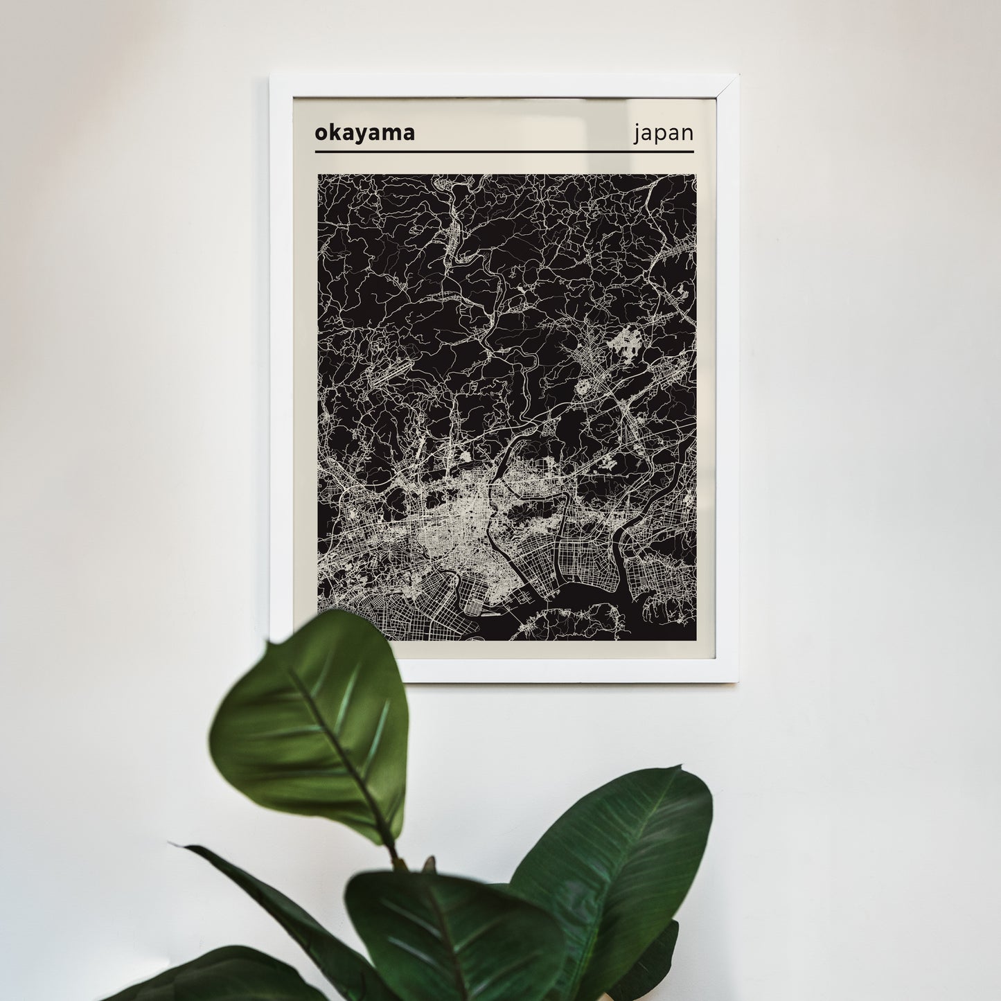 Japan, Okoyama City Map - Black and White Poster