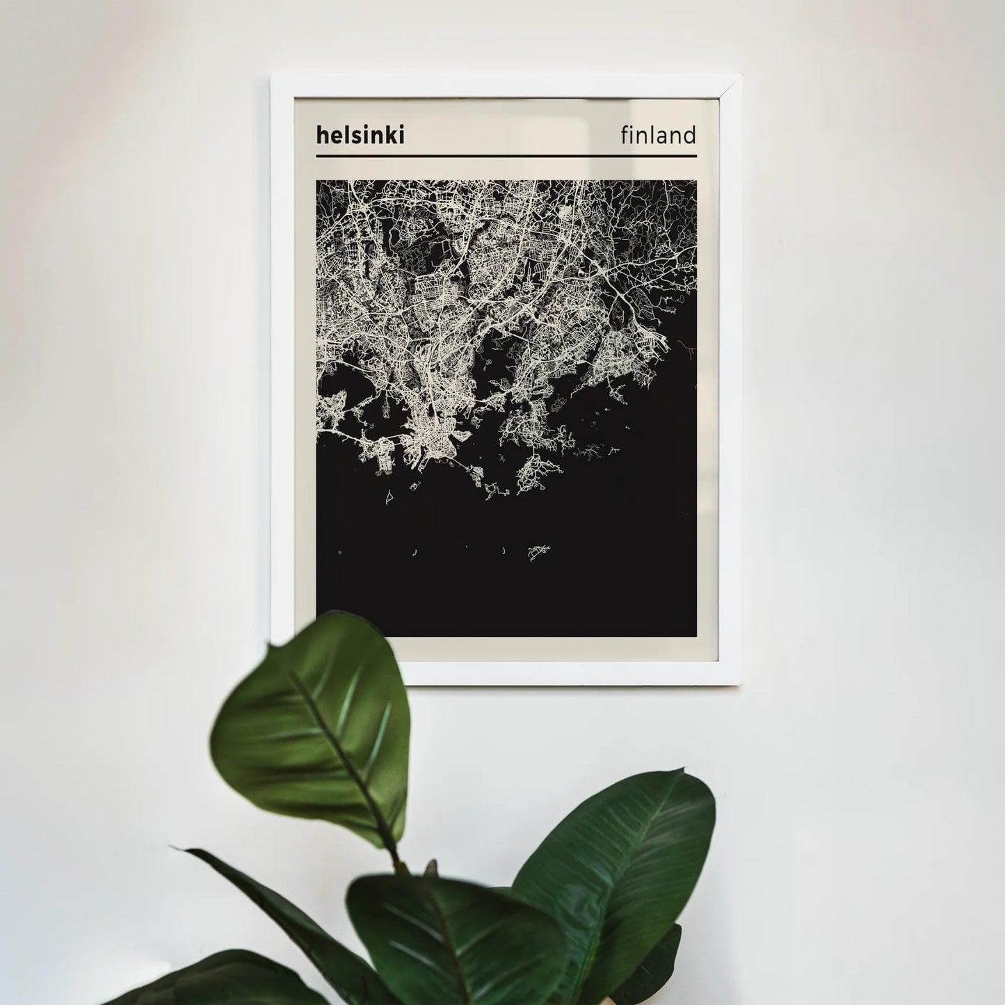 Helsinki, Finland - Black and White Map Poster