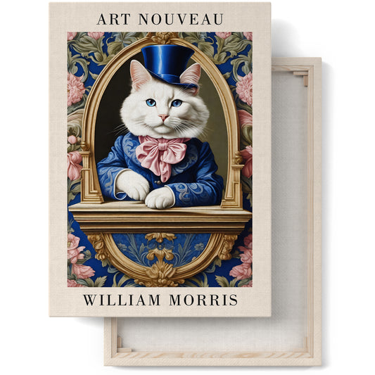 Luxury White Cat William Morris Canvas Art