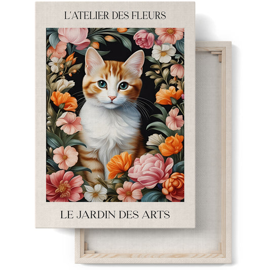 Cat in Flowers Victorian Style Canvas Art Print