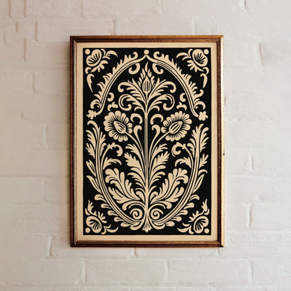 Black Rococo Floral Decorative Art Print