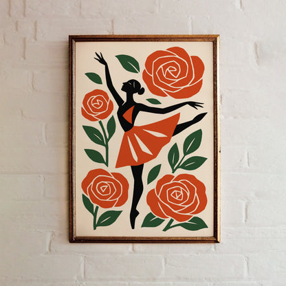 Ballerina Dancer in Roses Poster