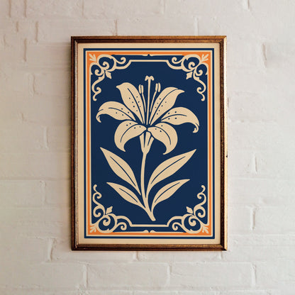Orange Lily on Navy Blue Poster