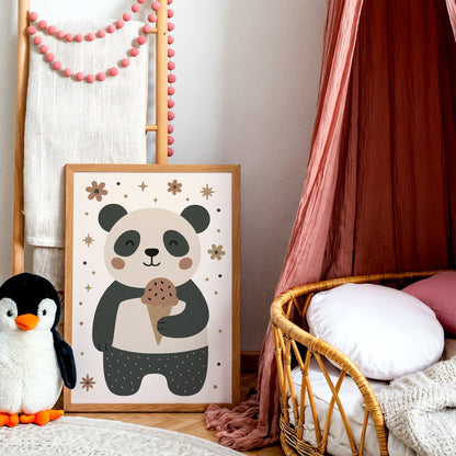 Cute Panda Ice Cream Poster - Adorable Animal Wall Art