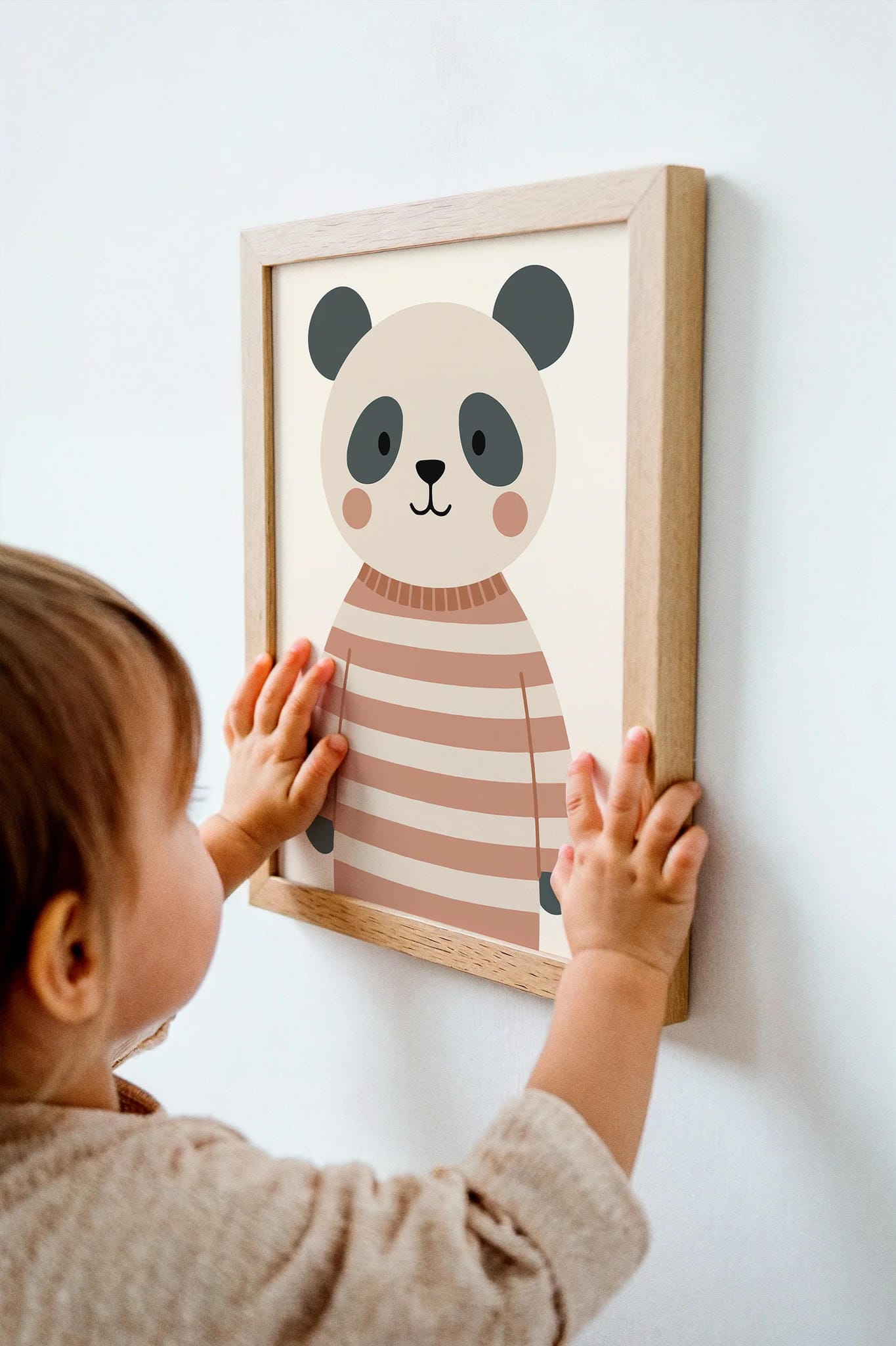 Cute Panda Bear in Striped Sweater Wall Art