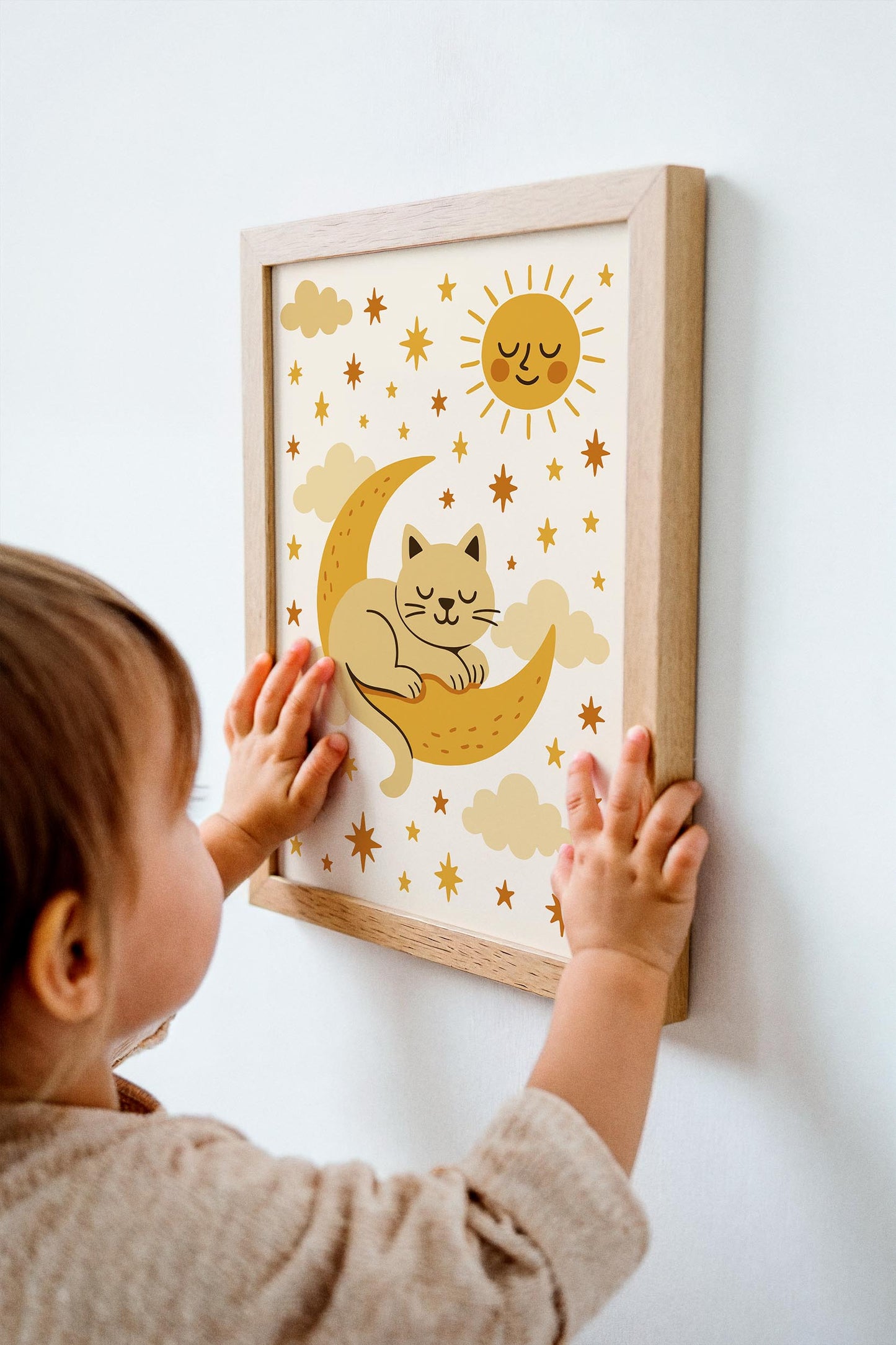 Sleeping Cat on the Moon Poster - Kids Room Wall Art