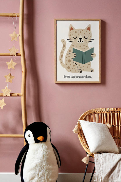 Reading Cat Print - Cute Kids Wall Art