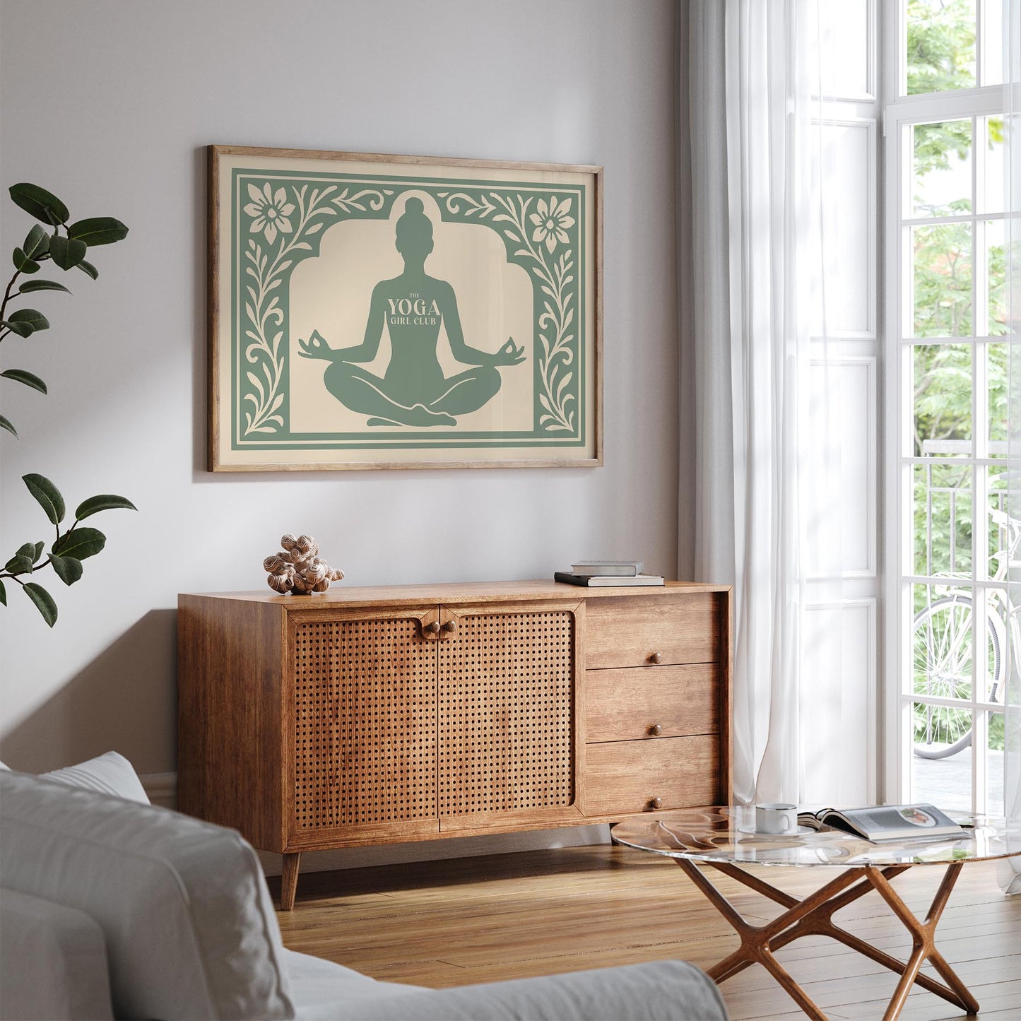 The Yoga Girl Club Poster - Sage Green Horizontal Wall Art Print