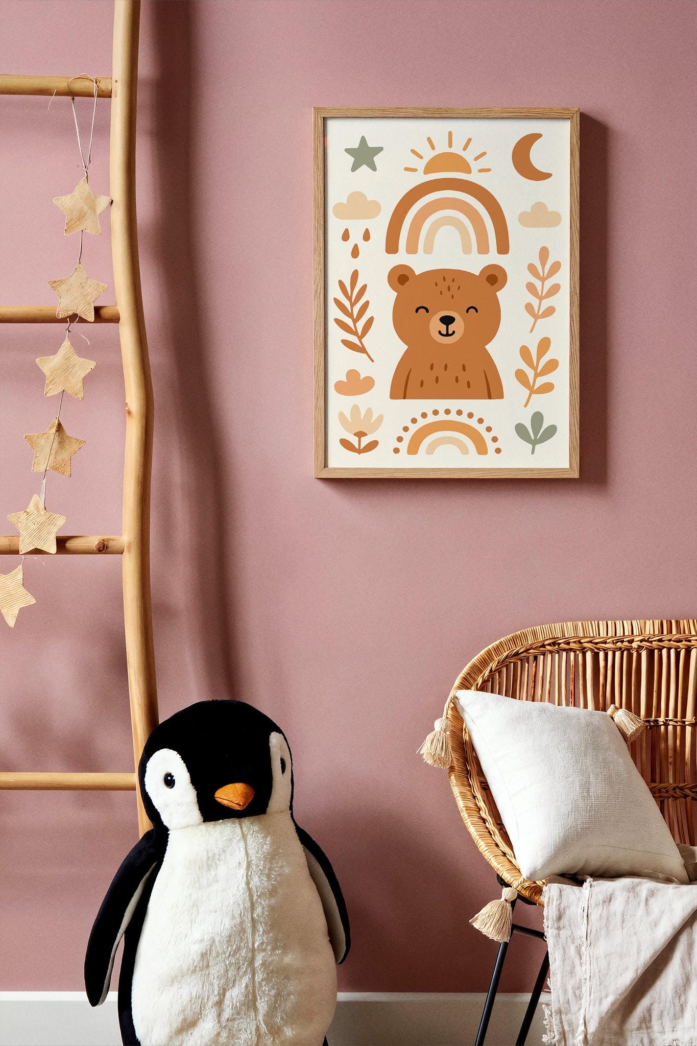 Friendly Bear Boho Chic Art Print – Cute Nursery Wall Decor