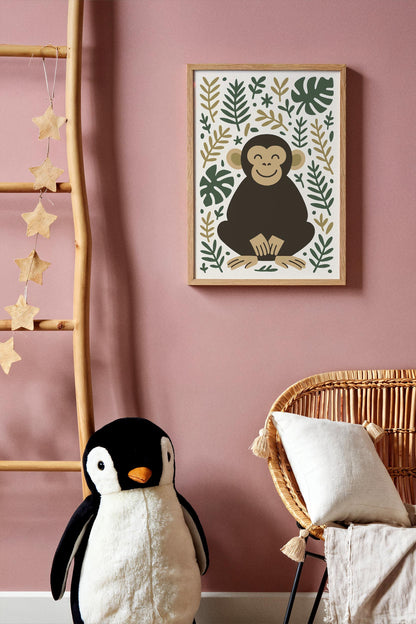 Friendly Monkey Print - Jungle Kids Wall Art