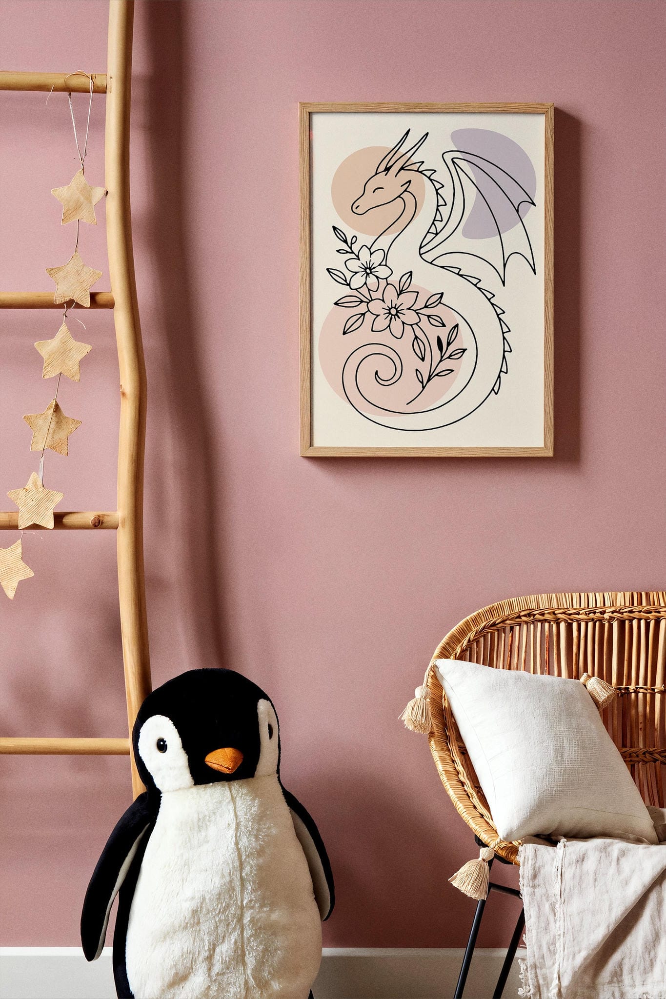 Line Art Dragon Poster - Kids Room Wall Art