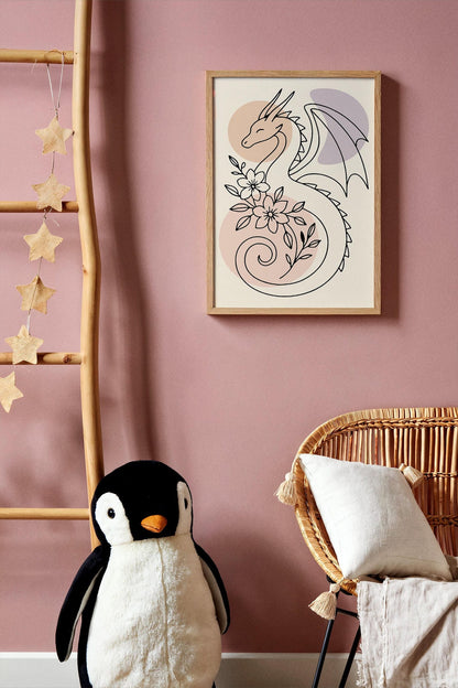 Line Art Dragon Poster - Kids Room Wall Art