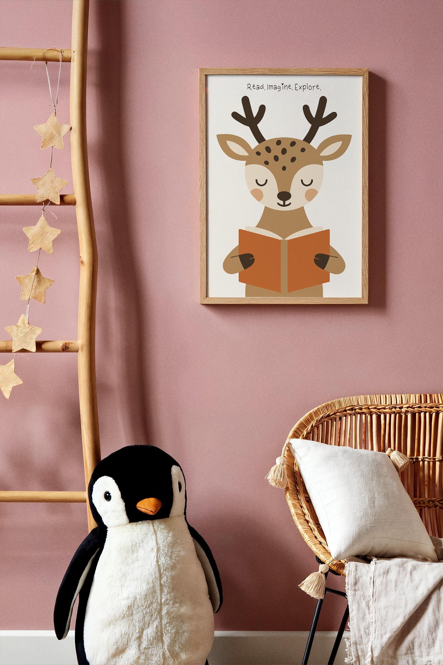 Reading Deer Print - Cute Kids Wall Art
