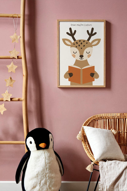 Reading Deer Print - Cute Kids Wall Art