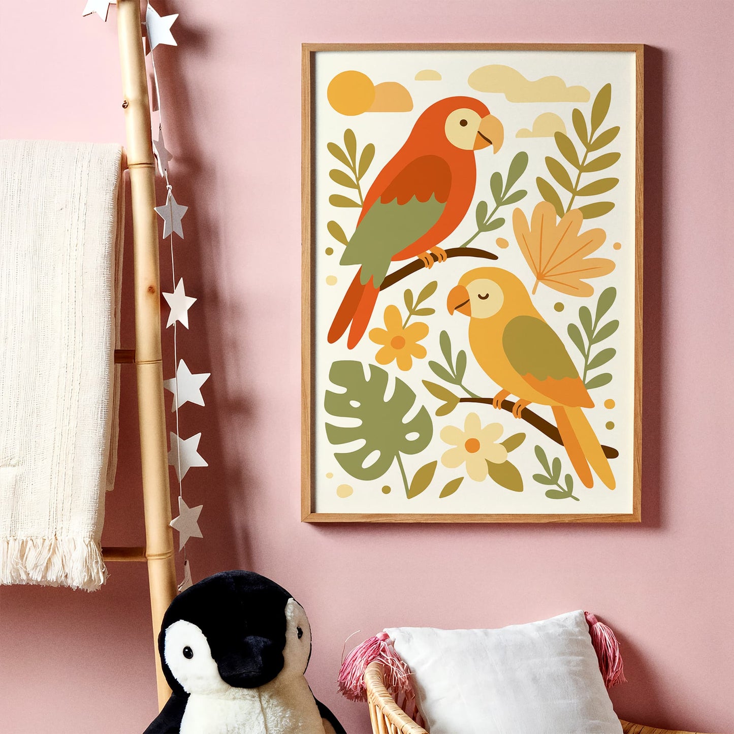 Parrots Poster - Kids Room Tropical Wall Art Print