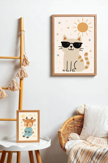 Funny Summer Cat Poster – Kids Room Wall Art Decor