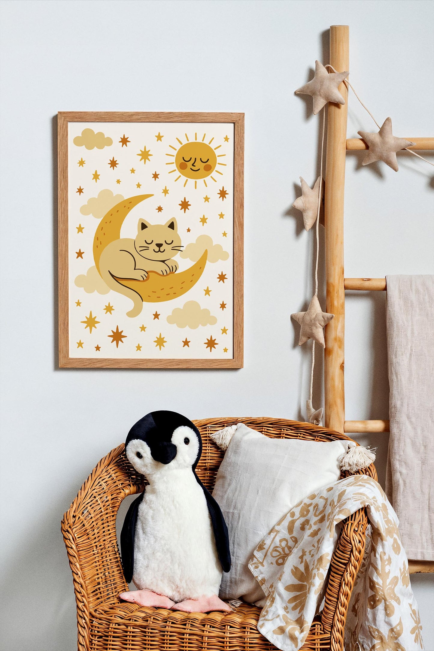 Sleeping Cat on the Moon Poster - Kids Room Wall Art