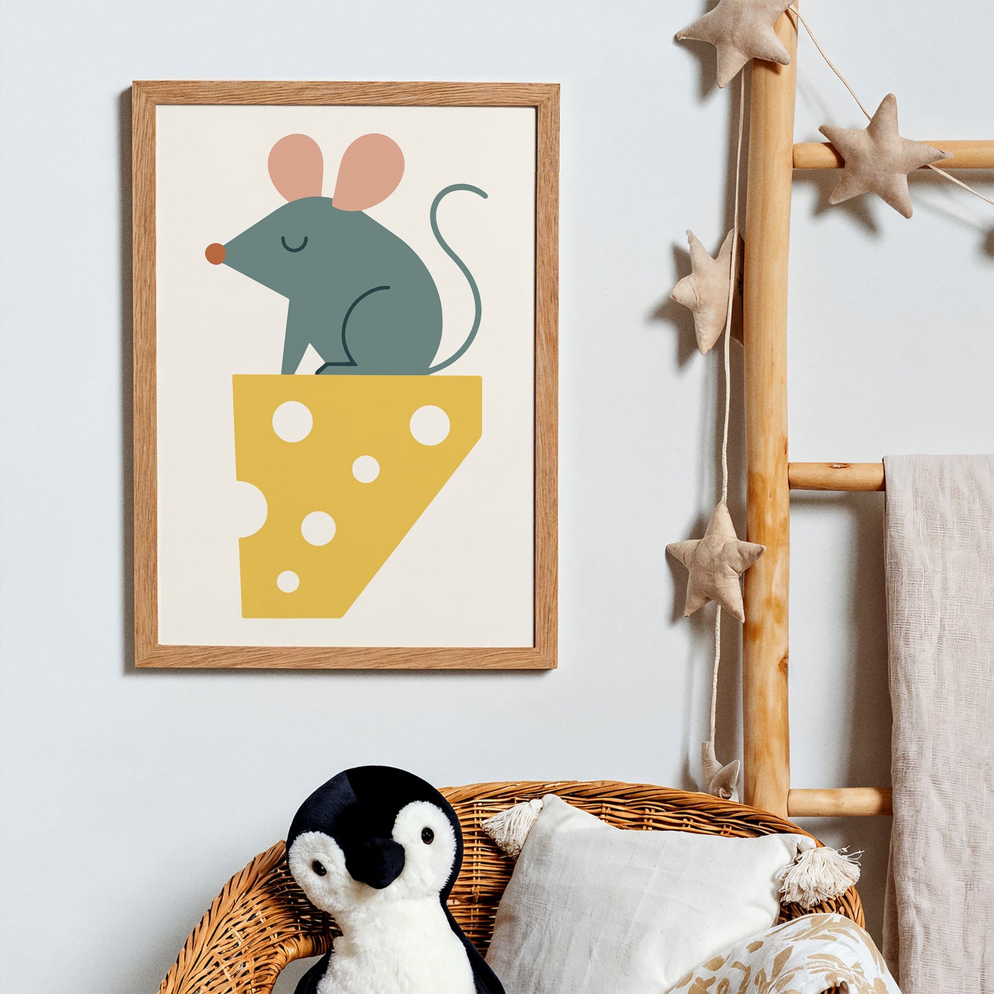 Little Mouse on Cheese – Whimsical Animal Art Print for Kids