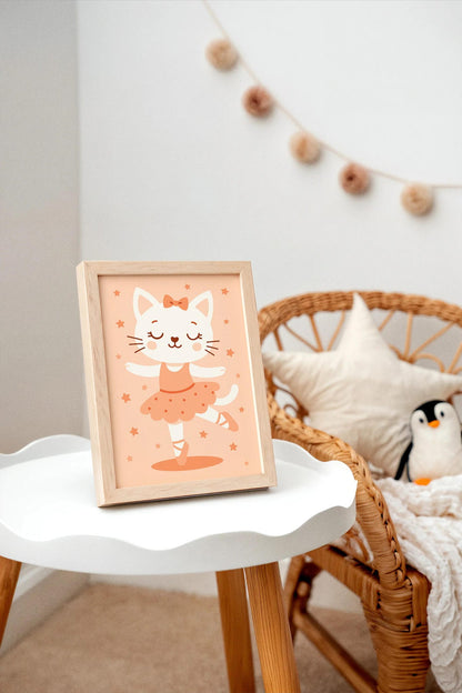 Cat Ballerina Poster – Cute Dance Wall Art for Kids