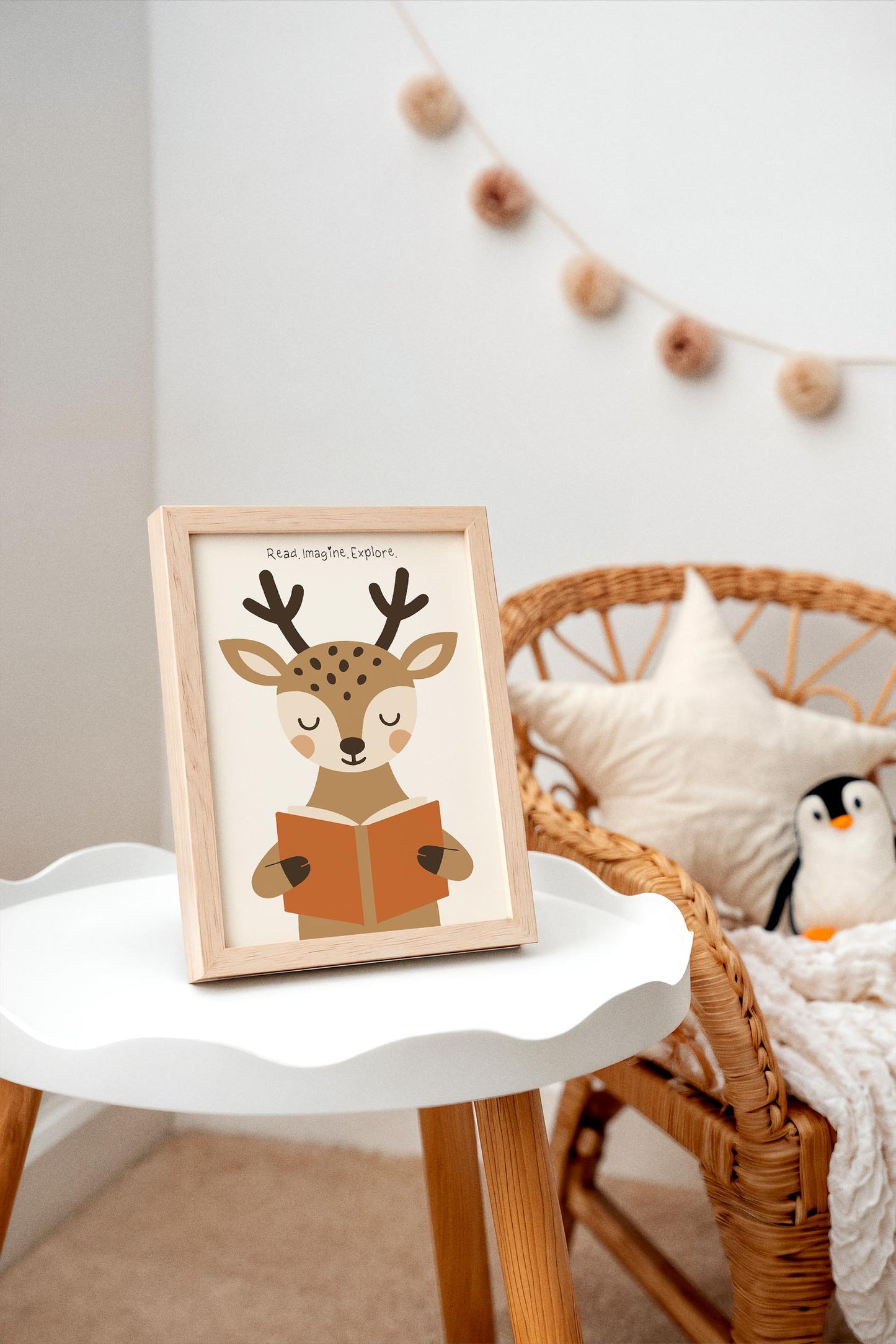 Reading Deer Print - Cute Kids Wall Art